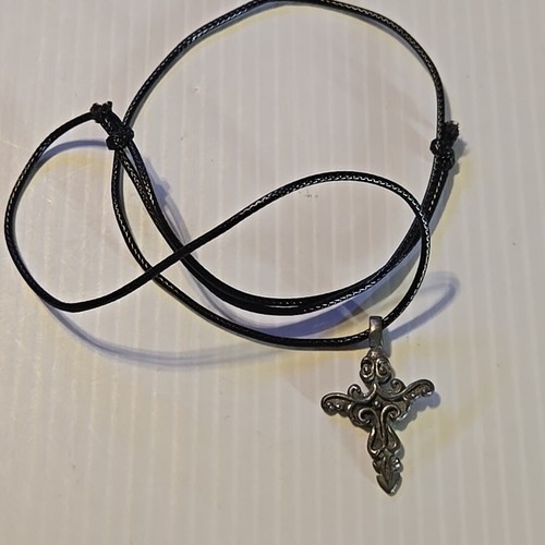 GOTH CROSS Vintage Pewter Pendant Charm / 26+" Adjustable Necklace - Picture 3 of 3