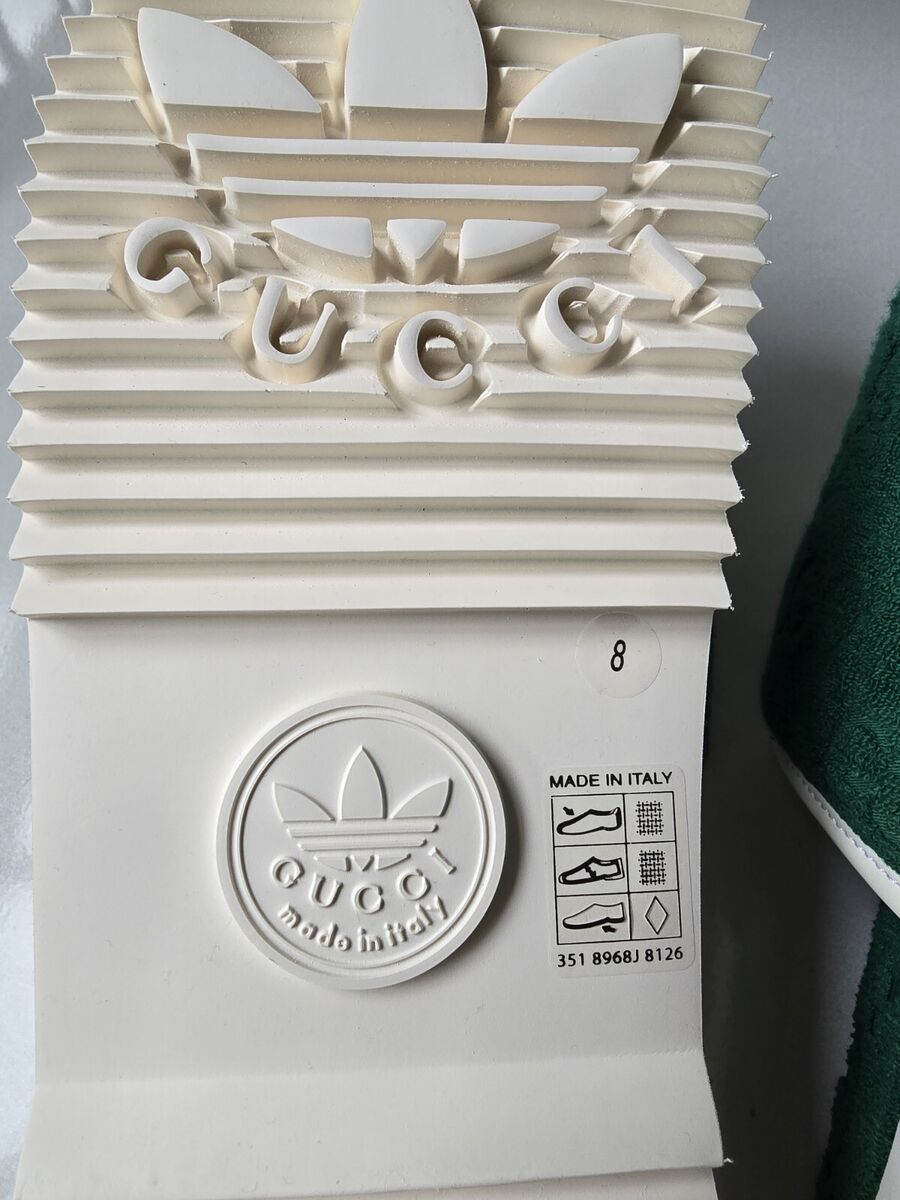 GUCCI x Adidas Supreme GG Logo Green White Slides 8.5 US ~ 8 GUCCI x Adidas Supreme GG Logo Green White Slides 8.5 US ~ 8