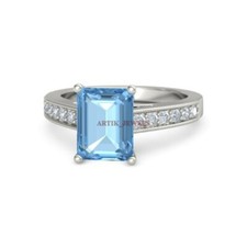 Natural Blue Topaz Gemstone with 925 Sterling Silver Ring for Women's 3951