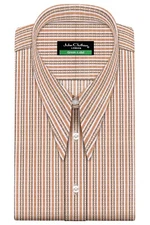 Men's Classic Sharp Spear Pointed Dagger Collar Brown Orange Stripes Dress Shirt