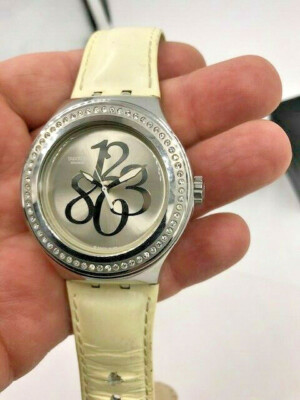 Swatch watch Irony White Leather Swiss Model YNS107 Stainless Steel Working 