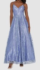 Blondie Nites Juniors' Women's Blue Glitter-Mesh V-Neck Sleeveless Gown Size 7