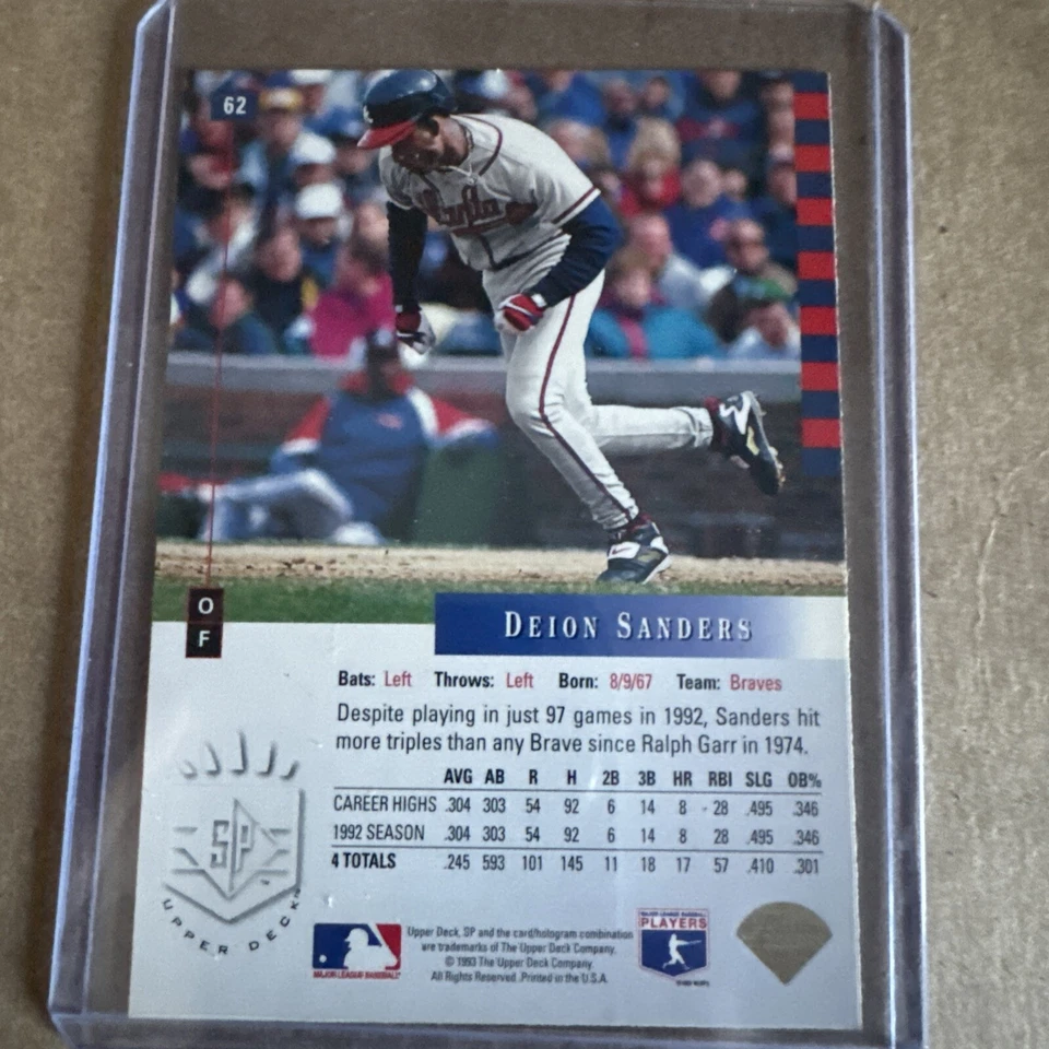 1993 Upper Deck SP - #62 Deion Sanders - Image 2 of 2