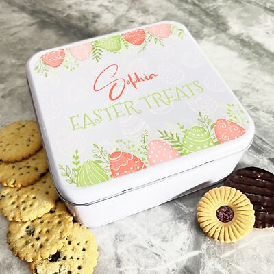 Aquarell Blumen Ostereier personalisiert Geschenk Keks Süßigkeiten Leckerli Dose