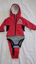 Reebok Boys Navy Red Hoodie 3pc Jogger Set Size 3-6 months New