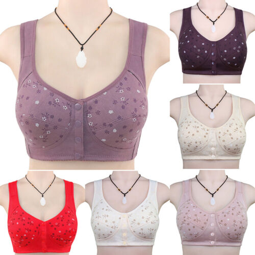 Womens Front Closure Wireless Bras Full Coverage Underwear Push Up Bra Lingerie•