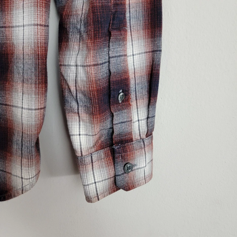 Camisa Vince con botones para hombre talla S roja azul franela a cuadros cuello manga larga Foto 4 de 4