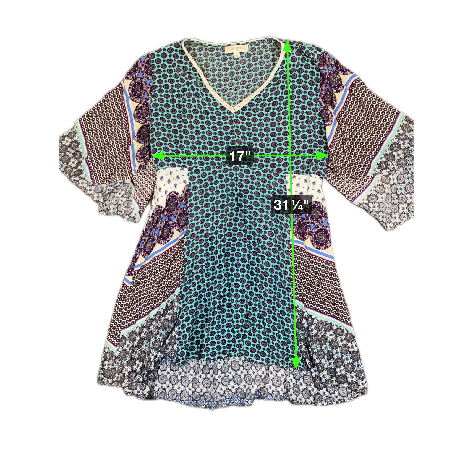 umgee Women's Boho Patchwork Patterned V-Neck Tun… - image 2