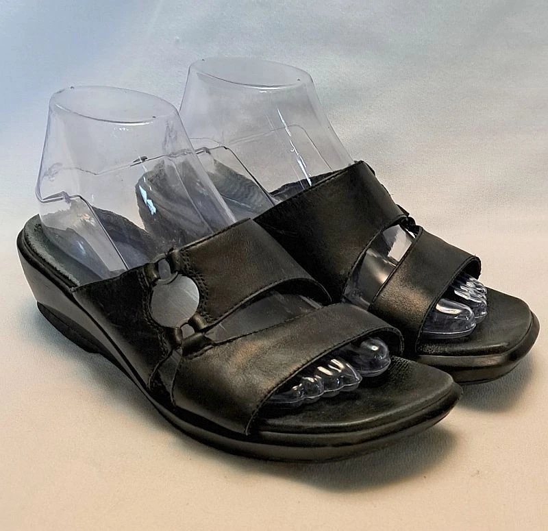 Sandali Clarks donna 8 5 neri pelle slide slip on scarpe comode punta quadrata