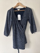 Seasalt Chenhall Top - Navy Blue Floral Cotton Wrap Top Size UK 10 NWT