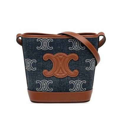 Celine Small Denim Cuir Triomphe Bucket Bag Pre-Loved
