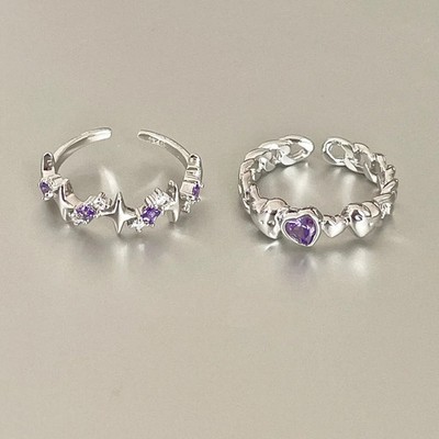 Pink Zircon Heart Ring Women Star Couple Wedding Finger Band Girls Romantic Fit