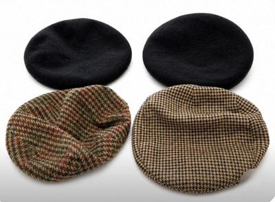 Men's Flat Cap Hats Lot of 4 Size M Black & Brown Pattern, and solid black