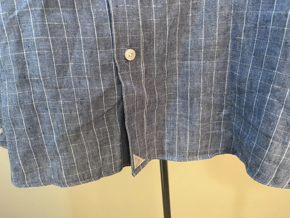 UNTUCKit Men's blue & white check banded collar 100% Linen l/s shirt 3XLC XXXL - Image 4 of 4