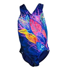 GK Gymnastics Leotard Abstract Feather Blue Pink Size Child Medium