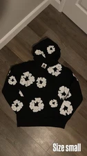 Denim Tears Black and White Cotton Wreath Hoodie Size Small