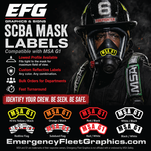 Custom MSA G1 SCBA Compatible Firefighter Reflective Mask Name Labels ...