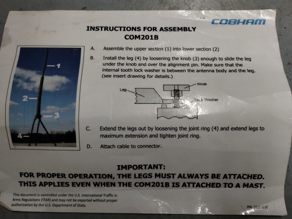 Cobham com201b VHF high gain antenna PRC 148 152 Harris Thales Sincgars ...