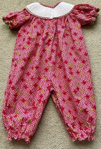 Banana Split Mädchen 18 M gesmokte Bischof Tunika Strampler rosa & grün Topiary Bäume - Bild 10 von 15