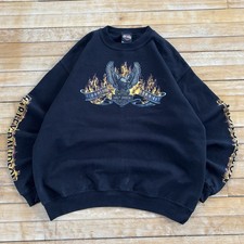 VTG Harley Davidson Flames Eagle Crewneck Sweatshirt y2k Size L Sleeve Hits