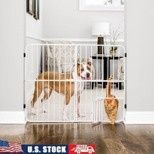 Expandable Metal Dog Gate W/ Small Pet Door Pressure Mount Design Safe Durable