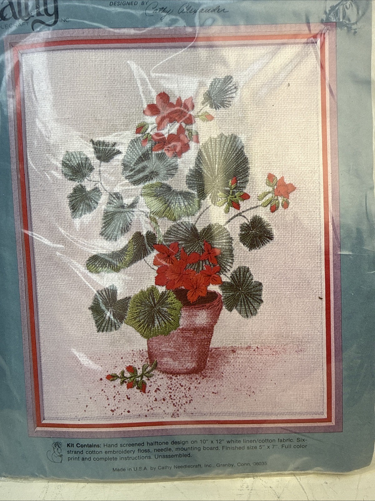 Cathy Watercolor Crewel Floral Stitch Kit Geraniums  Crewel 