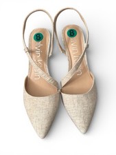Calvin Klein Pointed Toe Slingback Heels   Women  s Size 8   Neutral Fabric