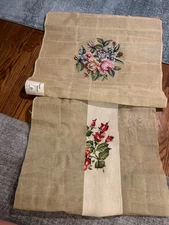 VINTAGE PAIR! Handwork Tapestries Pre-Worked Needlepoint Floral Canvas