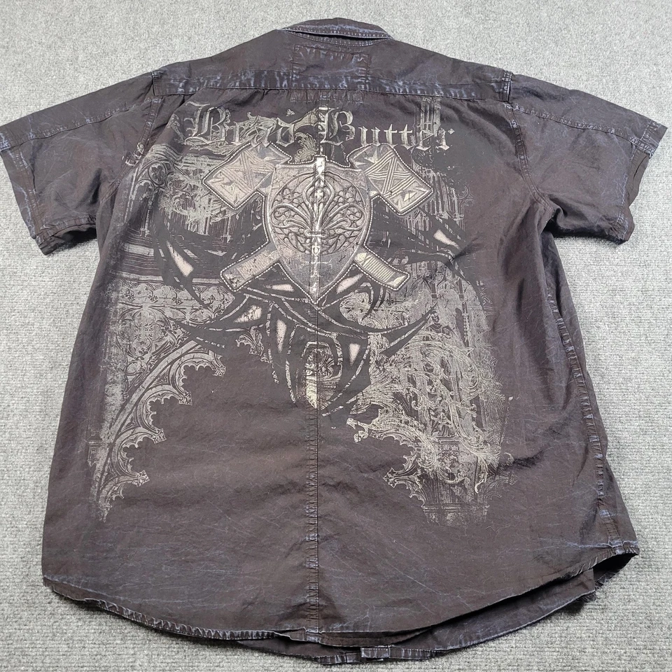 Brad Butter Shirt Mens 2XL Black Short Sleeve Button Up Graphic Gothic Made USA - Image 3 of 4