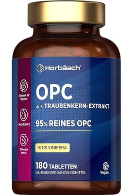 HORBÄACH OPC Traubenkernextrakt Hochdosiert | 600mg | 180 Vegane Tabletten