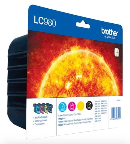 Brother LC980 Tinte Value Pack - Schwarz, Cyan, Magenta, Gelb (LC980VALBPDR) NEU