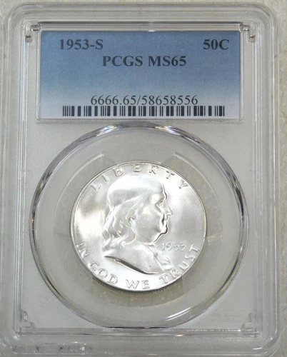1953 S Franklin Half Dollar PCGS MS65 Frosty White Just Graded New Holder #N253E