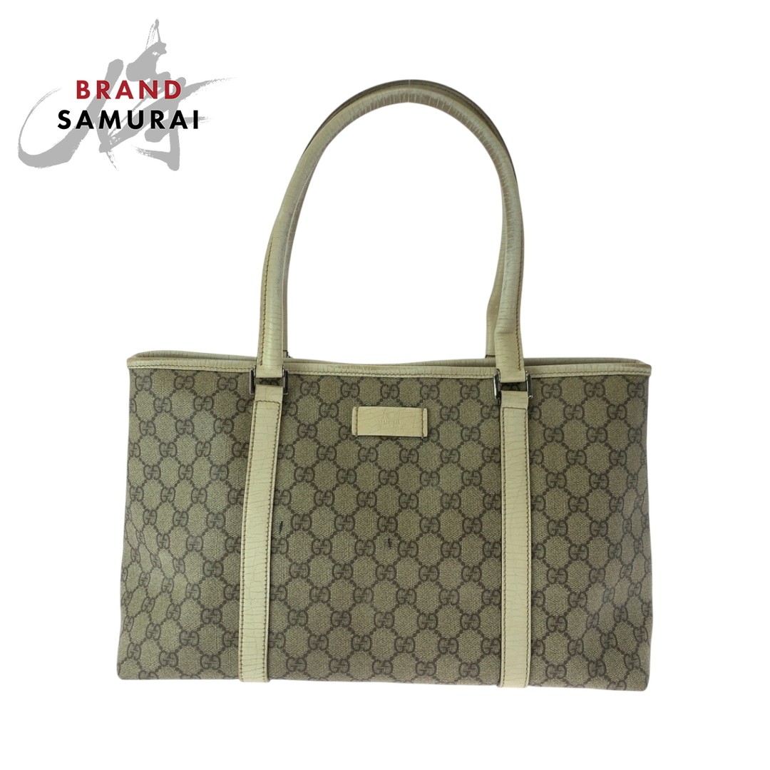 GUCCI Beige Ivory GG Supreme Canvas Tote Bag Silver Hardware Used