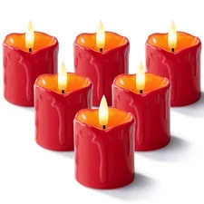 Homemory 6Pack 2" x 2" Red LED Votive Candles with Timer, 400+Hour Battery Op...