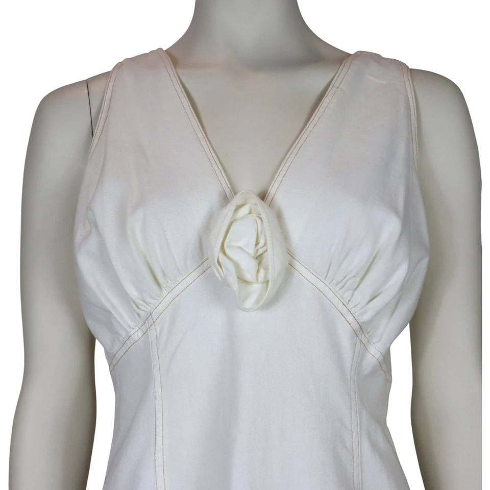 Vestido Midi Vintage DNM Marfim Denim Ponto Ocidental Império Cintura Anos 80 Feminino 12 - Imagem 3 de 4