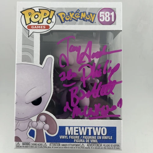 Funko Pop! Pokémon Mewtwo #581 Signed Jay Goede Philip Bartlett OC COA Autograph