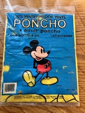 Vintage Disney Mickey Mouse Rain Poncho Yellow Vinyl Adult One Size New Sealed