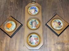 Vintage 3 Collectible E.A.  Riba Co. Fruit Plaque Wood Ceramic MCM Kitchen
