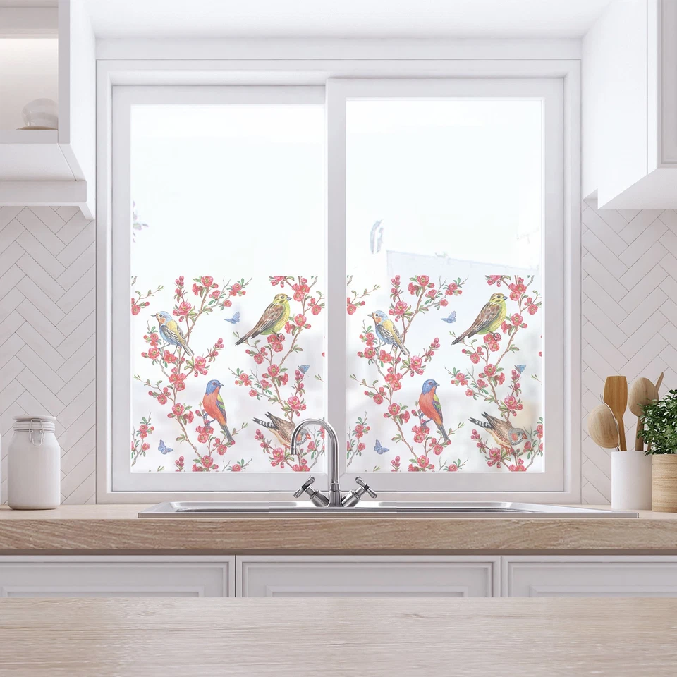 Sichtschutzfolie Milchglasfolie mit Motiv Duschfolie Duschkabine YX001-14 Vögel - Bild 3 von 4