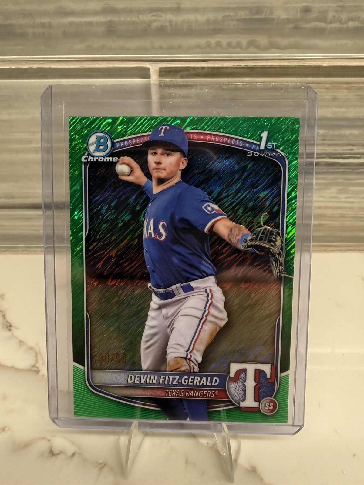 DEVIN FITZ-GERALD 2025 BOWMAN CHROME 1ST GREEN SHIMMER REFRACTOR 30/99 Q0282
