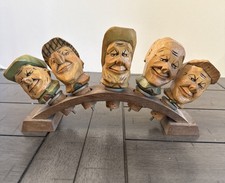 Vintage German Carved Wood Bottle Stoppers On Stand