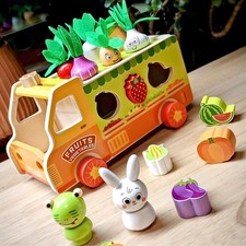 Image of Wooden Matching Puzzle Shape Fruit Recognition Educational Fine Motor Skills