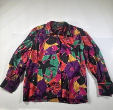 Vintage Escada By Margaretha Ley 100% Silk Multicolor Print Button-Up