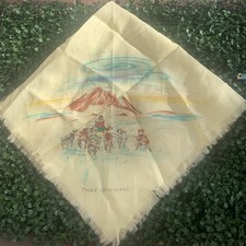Vintage mid century tourism Greenland synthetic scarf with painted landscape