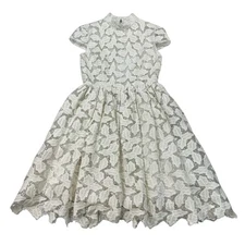 Alice + Olivia Fit N Flare Dress Cream Silver Metallic Floral Mesh A Line Size 2