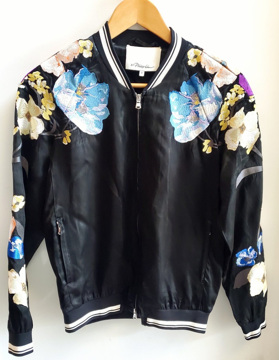 Phillip Lim 3-1 Jacket 2 Satin Embroidered Floral Bomber Phillip Lim 3-1 Jacket 2 Satin Embroidered Floral Bomber