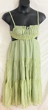 women's Boho sage green sheer dress size small cut away elastic waist polyester
