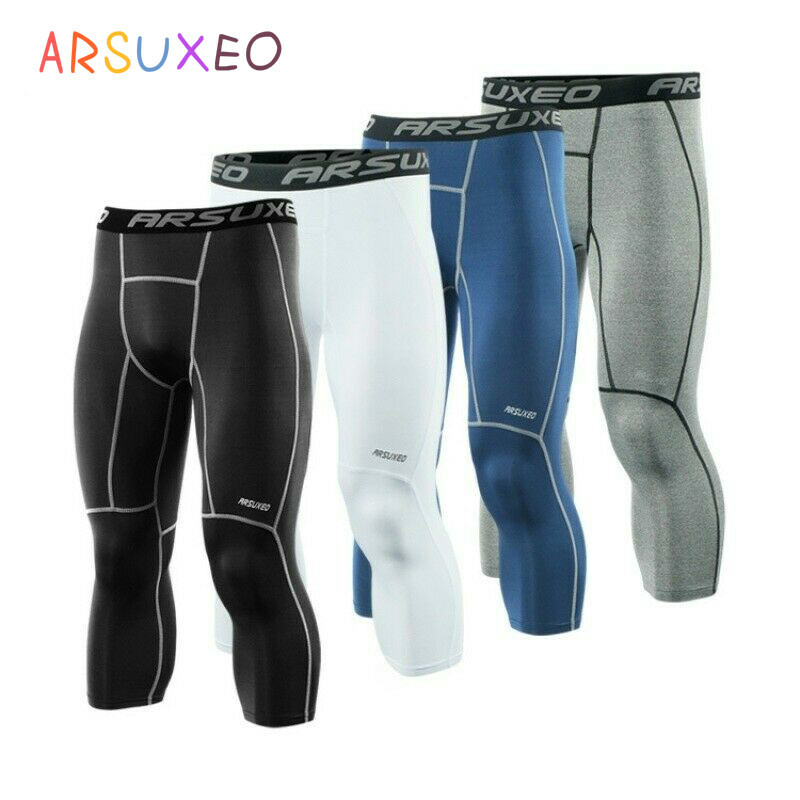 Pantalones Compresión Para Hombres 3/4 Capri Suave Gimnasio Entrenamiento Base Capas Pantalones Cortos