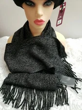 Cejon Black Metallic Knit Fringe Scarf  One Size  NWT! #03