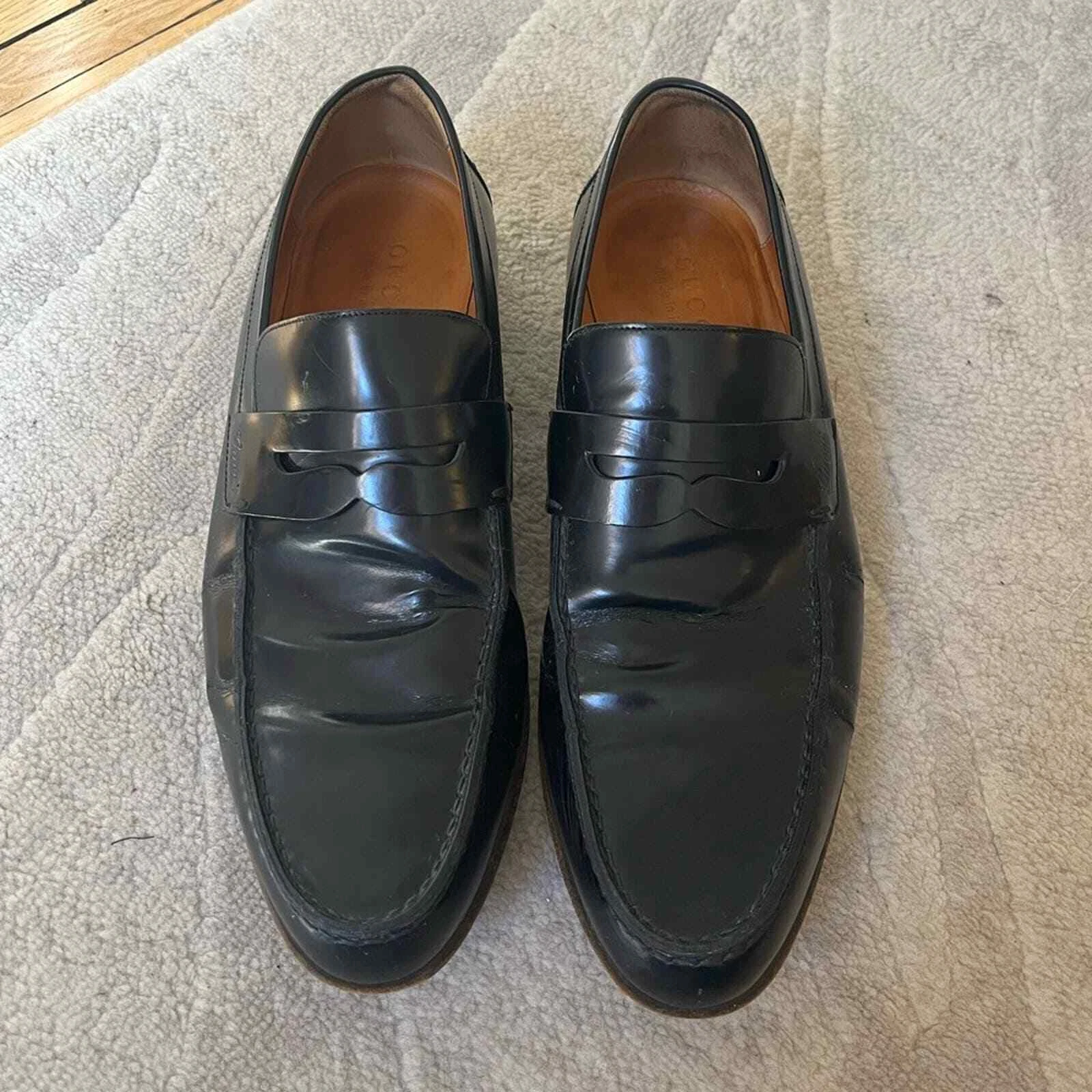Mocassins homme en cuir noir GUCCI avec logo, style 181797, taille 41,5/8
